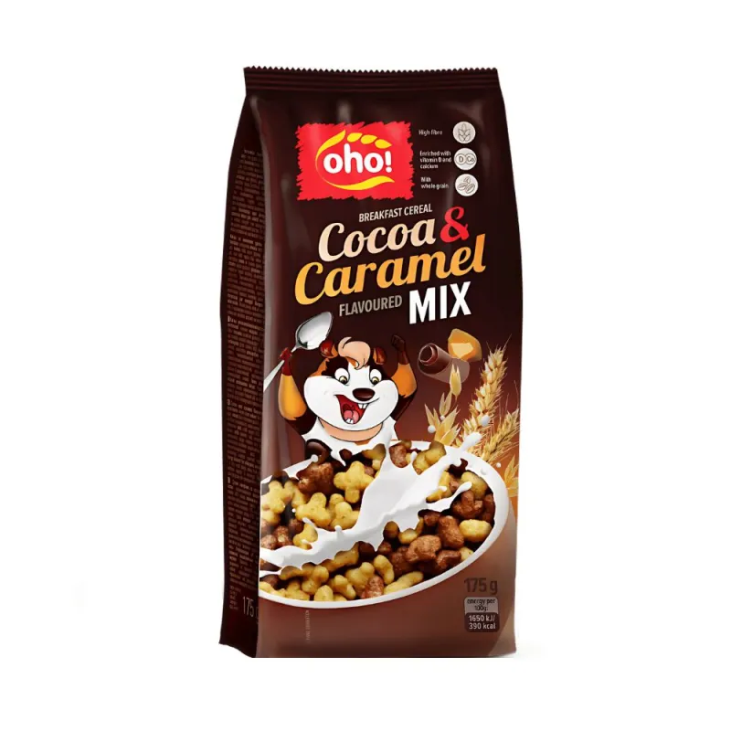Oho! Cereals Cocoa & Caramel, Müsli mit Kakao- und Karamellgeschmack, 170g